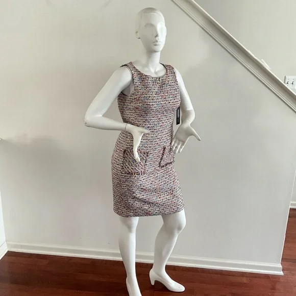 Karl Lagerfeld Paris Tweed Sleeveless Dress Fringe 6 - Picture 12 of 12